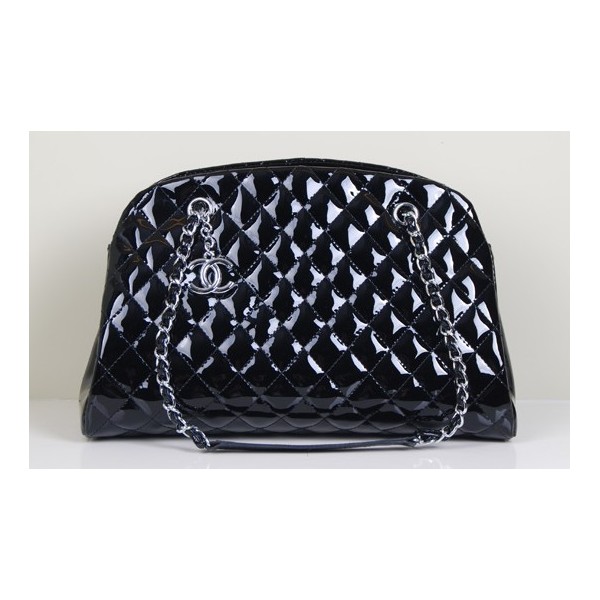 Chanel A50556 Bowling Bag Pelle Verniciata Nera Con Silver Hw