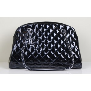Chanel A50556 Bowling Bag Pelle Verniciata Nera Con Silver Hw