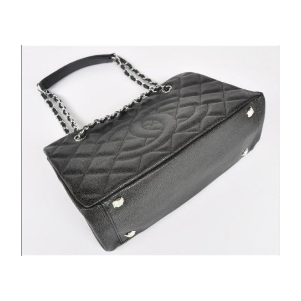 Chanel A50755 Black Leather Borse Caviar Con Silver Hw