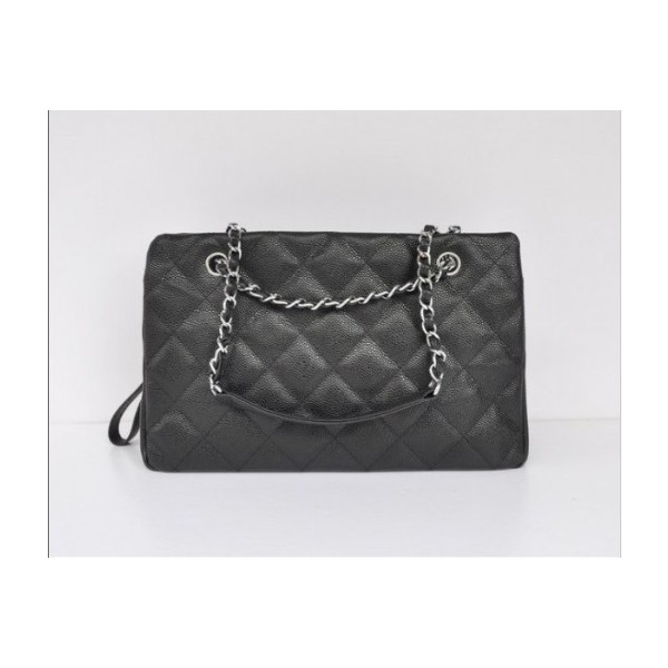 Chanel A50755 Black Leather Borse Caviar Con Silver Hw