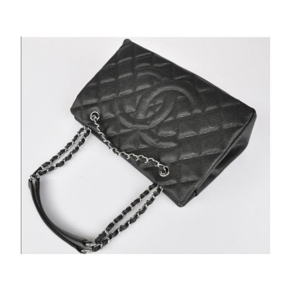 Chanel A50755 Black Leather Borse Caviar Con Silver Hw