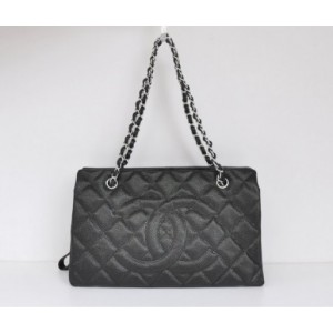 Chanel A50755 Black Leather Borse Caviar Con Silver Hw