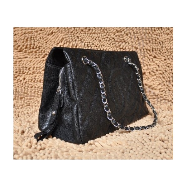 Chanel A50755 In Pelle Fiore Nera Tote Con Logo Cc Doppio