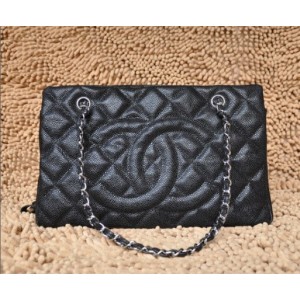 Chanel A50755 In Pelle Fiore Nera Tote Con Logo Cc Doppio