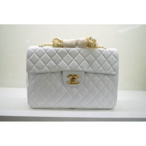 Chanel Borse Maxi Flap Agnello Bianco 2011 Gold Hw