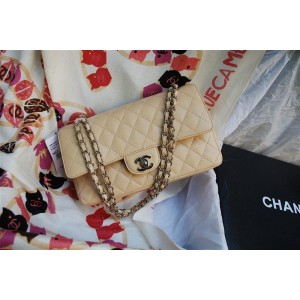 Chanel Classic Flap Bag A01112 In Pelle Beige Caviale Con Ecs