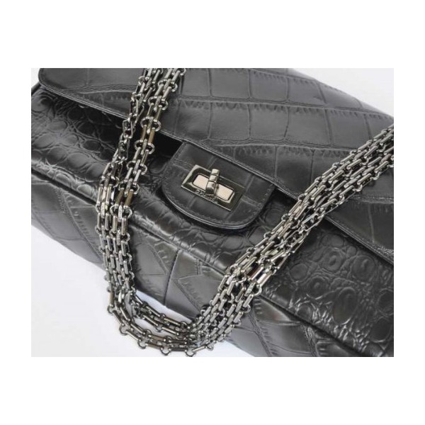 Chanel Croc Veins Nero Flap Bag In Pelle Con Colore Hw Pistola