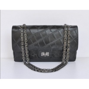 Chanel Croc Veins Nero Flap Bag In Pelle Con Colore Hw Pistola