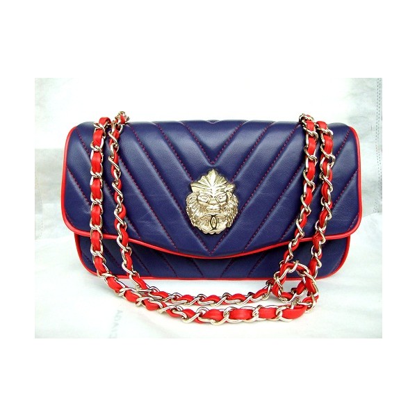 Chanel Flap Bag In Pelle A49312 Viola Con La Testa Di Leone Clas