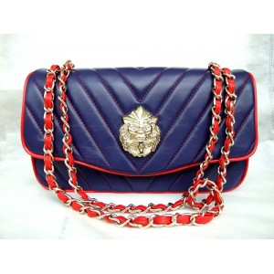 Chanel Flap Bag In Pelle A49312 Viola Con La Testa Di Leone Clas