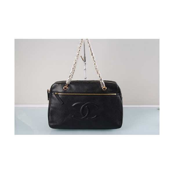 Chanel Borse 49002 In Pelle Caviale Nero Con Logo Grande Cc