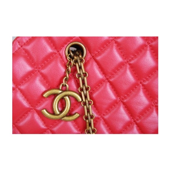 Chanel Borse 49855 Bowling In Pelle Di Agnello Rosso Con Ottone