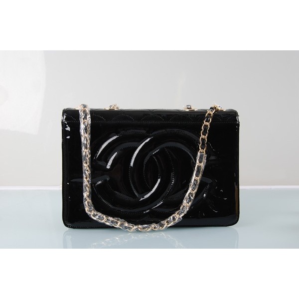 Chanel Nero Pesce Scala Vene Borsa In Pelle Vernice Con Patta