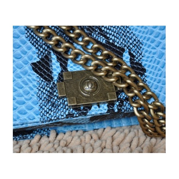 Nuovo Chanel 2011 Blue Snake Leather Flap Bag Veins