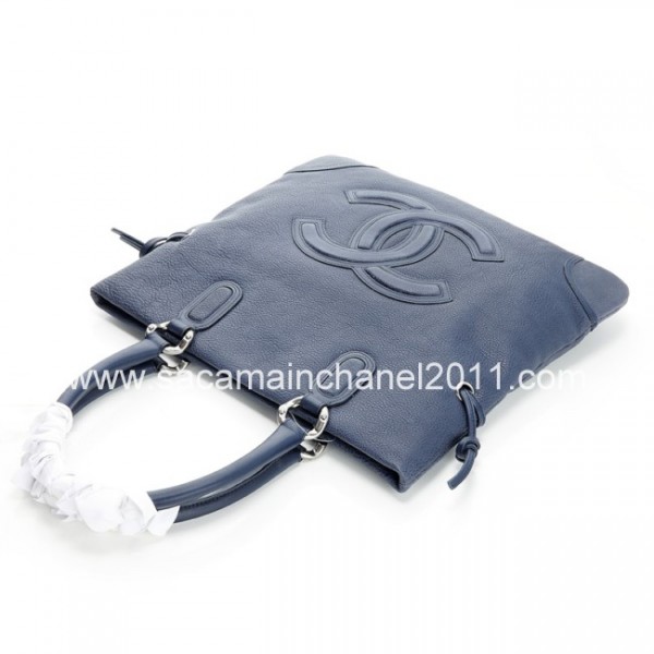 Borse Chanel 2012 Grand Pelle Di Vitello Blu Con Argento Hw Vecc