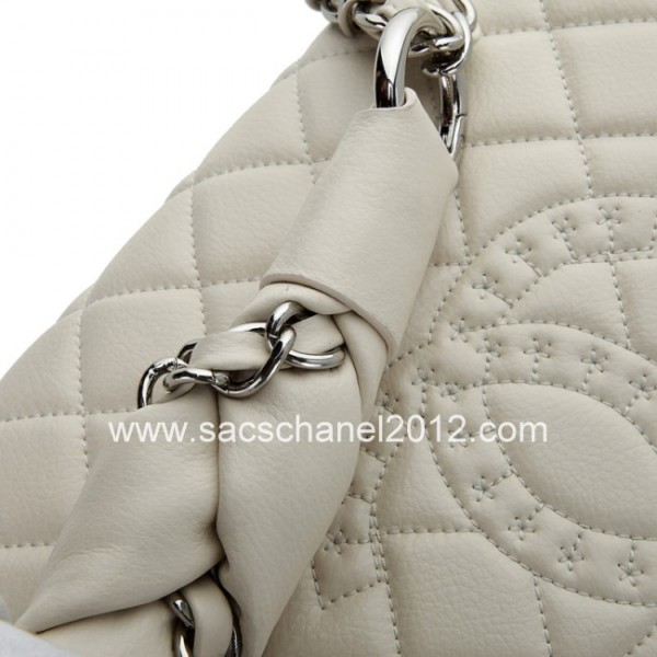 Borse Chanel 2012 Off White Flap In Pelle Lavorato Con Catena Ra