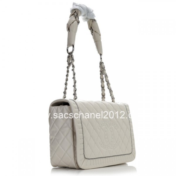 Borse Chanel 2012 Off White Flap In Pelle Lavorato Con Catena Ra