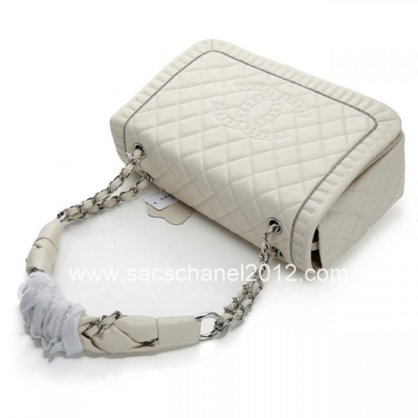 Borse Chanel 2012 Off White Flap In Pelle Lavorato Con Catena Ra