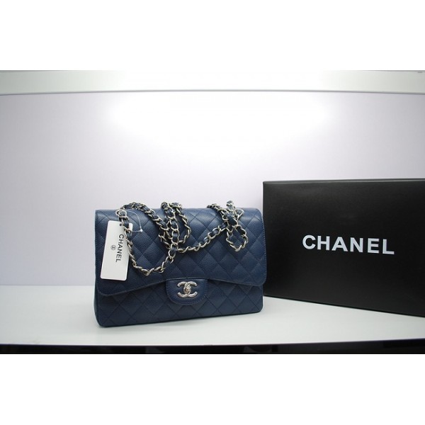 Borse Chanel 36097 Flap In Pelle Caviar Jumbo In Blu Scuro Con E