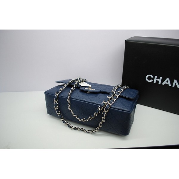 Borse Chanel 36097 Flap In Pelle Caviar Jumbo In Blu Scuro Con E