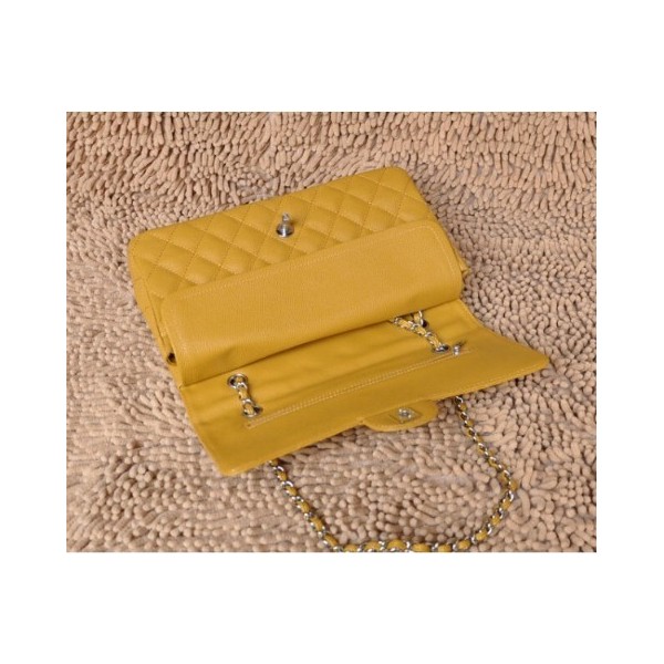 Borse Chanel Flap A01113 In Pelle Caviale Giallo Con Argento Hw