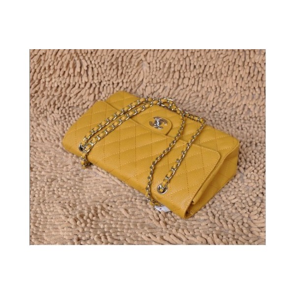 Borse Chanel Flap A01113 In Pelle Caviale Giallo Con Argento Hw