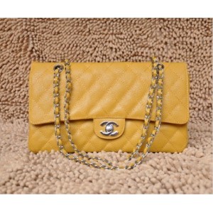 Borse Chanel Flap A01113 In Pelle Caviale Giallo Con Argento Hw