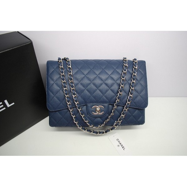 Borse Chanel Flap In Pelle Caviar 2012 Maxi Blu Con Shw