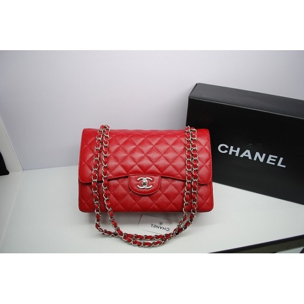 Borse Chanel Flap In Pelle Jumbo 36097 Caviale Rosso Con Shw