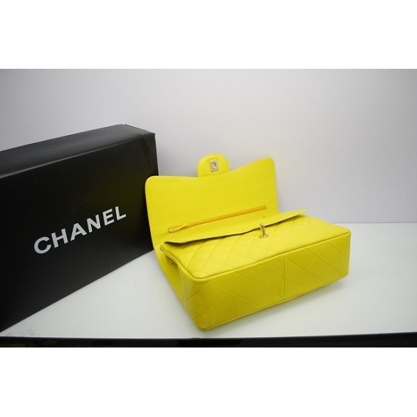 Borse Chanel Jumbo Strisce Caviar 36097 Giallo Limone Con Ghw