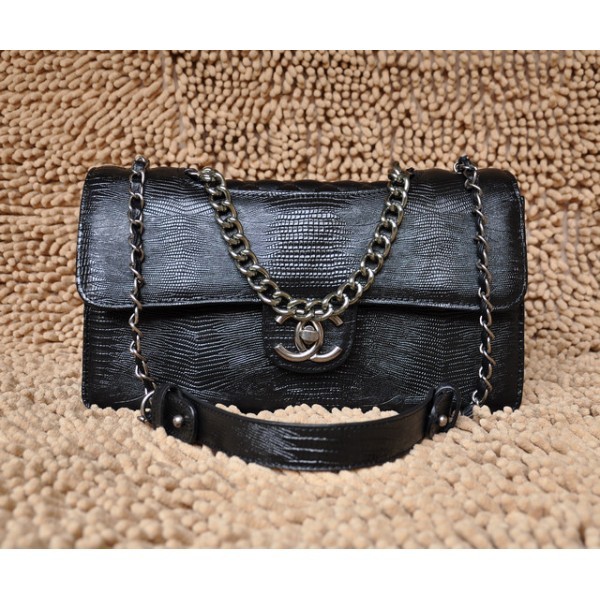 Chanel 2012 Black Lizard Veins Leather Flap Borse