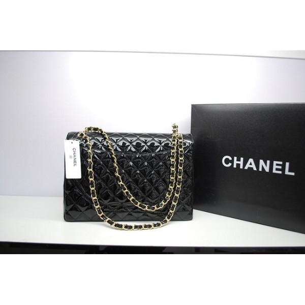 Chanel 2012 Black Patent Leather Flap Borse Maxi Con Ghw