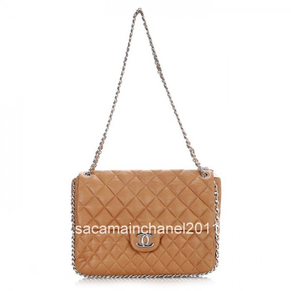 Chanel 2012 Borse Flap In Pelle Di Vitello Albicocca Con Catena