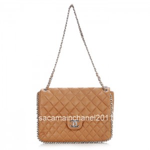 Chanel 2012 Borse Flap In Pelle Di Vitello Albicocca Con Catena