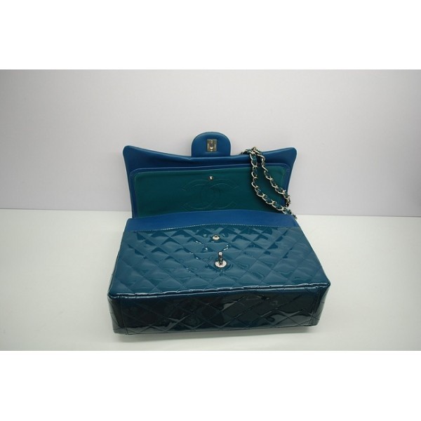 Chanel 2012 Borse Flap In Pelle Verniciata Verde Maxi Scuro Con