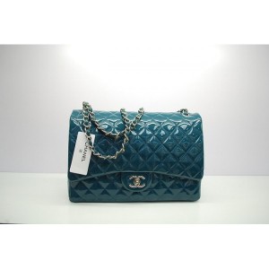 Chanel 2012 Borse Flap In Pelle Verniciata Verde Maxi Scuro Con