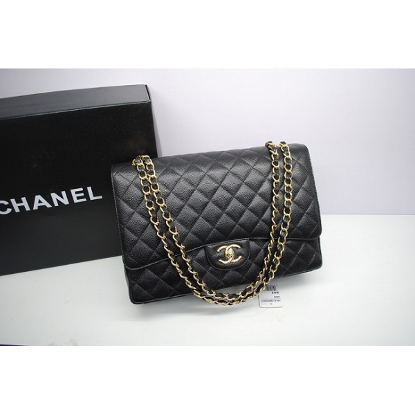 Chanel 2012 Borse Maxi Flap In Pelle Nera Caviale Con Ghw In