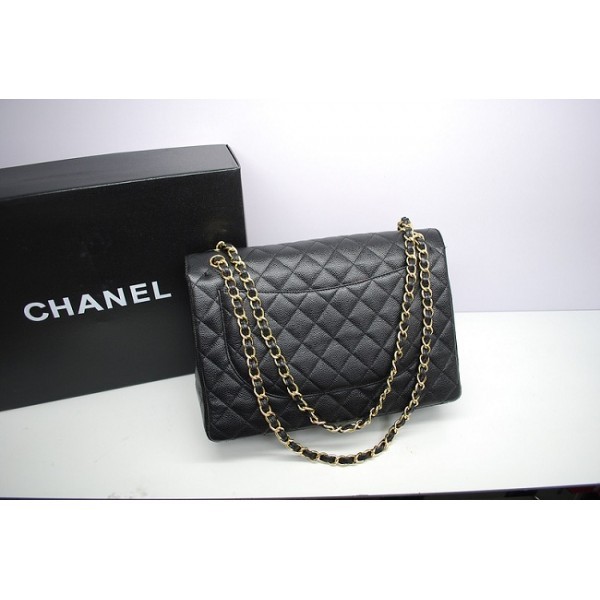 Chanel 2012 Borse Maxi Flap In Pelle Nera Caviale Con Ghw In