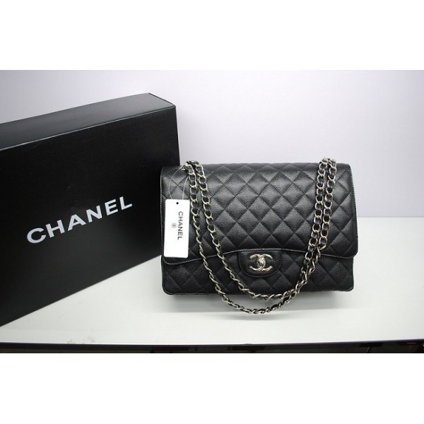 Chanel 2012 Borse Maxi Flap In Pelle Nera Caviale Con Shw In