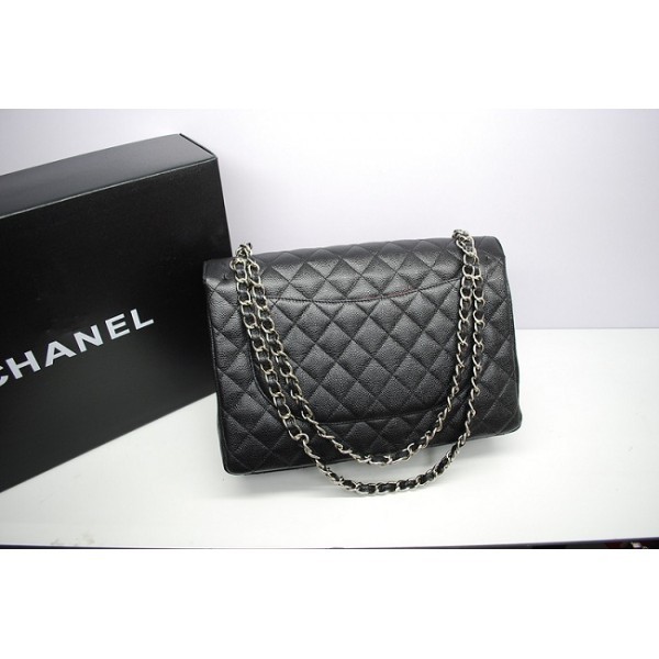 Chanel 2012 Borse Maxi Flap In Pelle Nera Caviale Con Shw In