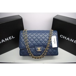 Chanel 2012 Borse In Pelle Blu Caviale Con Flap Maxi Ghw