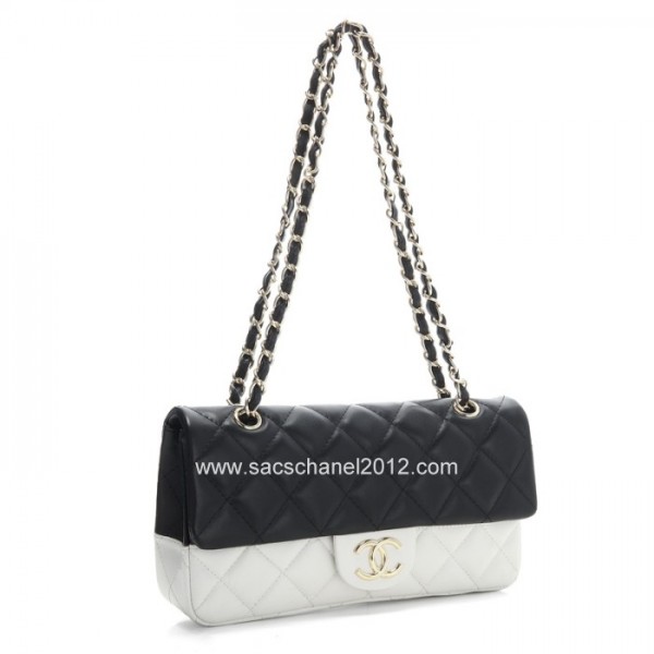 Chanel 2012 Nero Bianco Bicolore Flap Borse Pelle Di Agnello Con