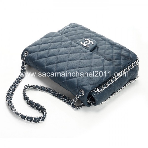 Chanel 2012 New Navy Blu Borse Flap Con Catena Rasata Polpaccio