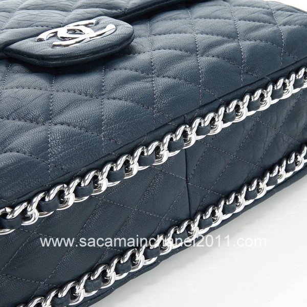 Chanel 2012 New Navy Blu Borse Flap Con Catena Rasata Polpaccio