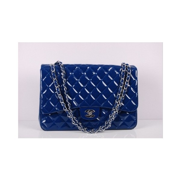 Chanel 2012 Nuovo Brevetto In Pelle Blu Maxi Flap Bag Con Argent