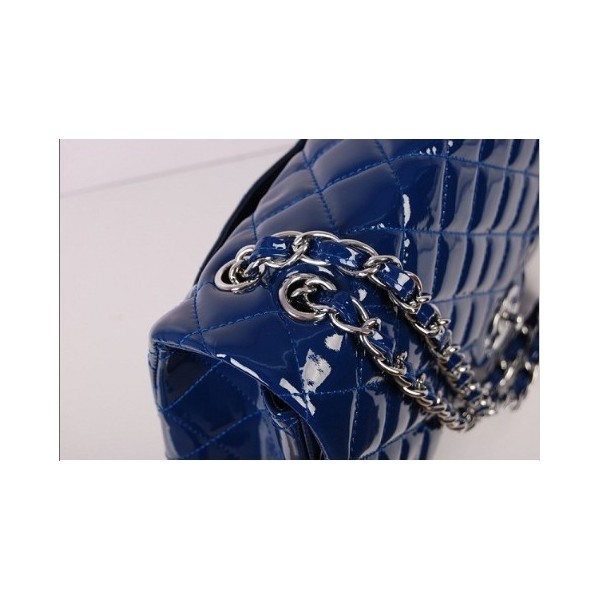 Chanel 2012 Nuovo Brevetto In Pelle Blu Maxi Flap Bag Con Argent