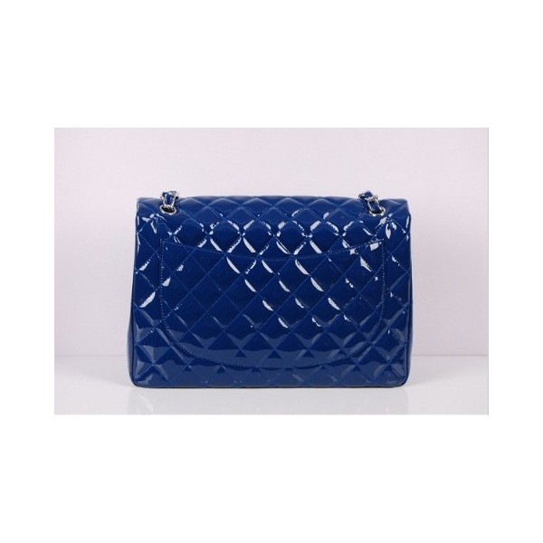 Chanel 2012 Nuovo Brevetto In Pelle Blu Maxi Flap Bag Con Argent