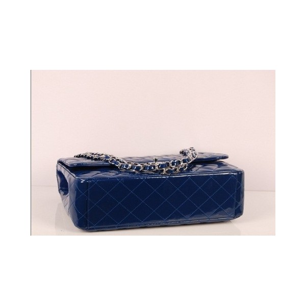 Chanel 2012 Nuovo Brevetto In Pelle Blu Maxi Flap Bag Con Argent