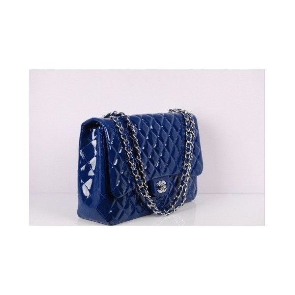 Chanel 2012 Nuovo Brevetto In Pelle Blu Maxi Flap Bag Con Argent