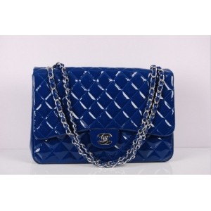 Chanel 2012 Nuovo Brevetto In Pelle Blu Maxi Flap Bag Con Argent